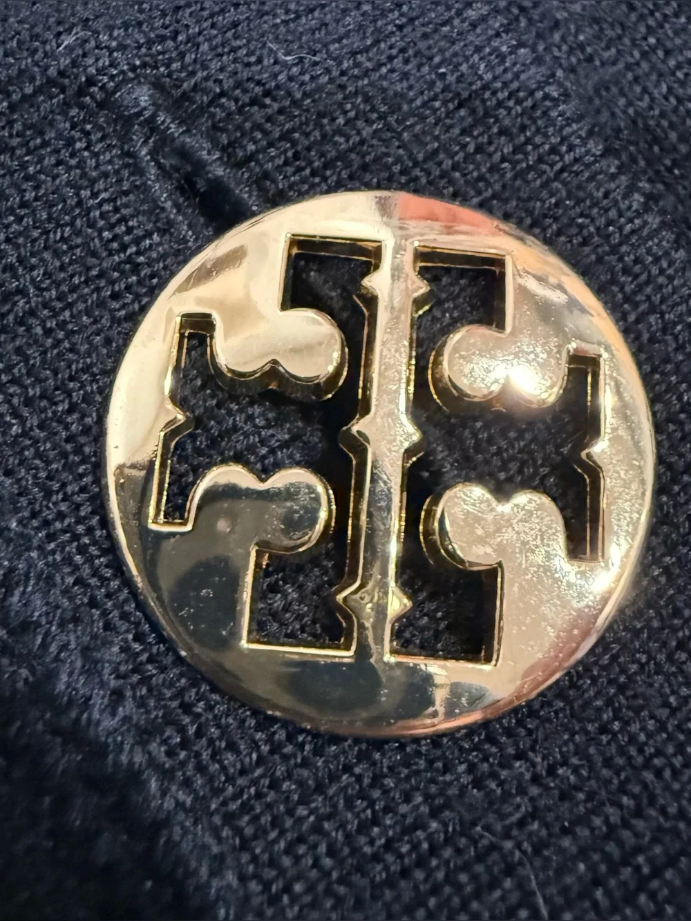Tory Burch Merino Wool Black Sweater with Oversized Gold Logo Buttons *Flaws